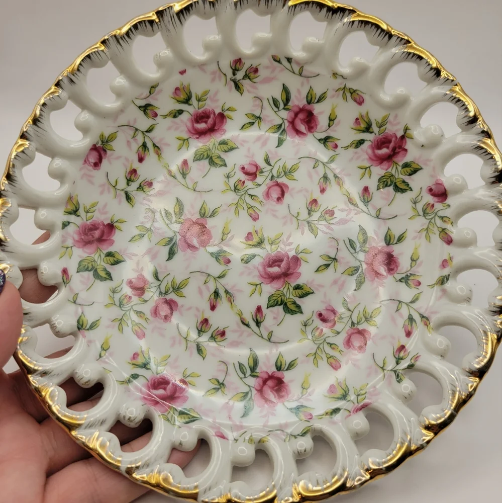 Vintage Lefton hand painted pink rose chintz #650 A. 2 available. - Picture 4 of 13